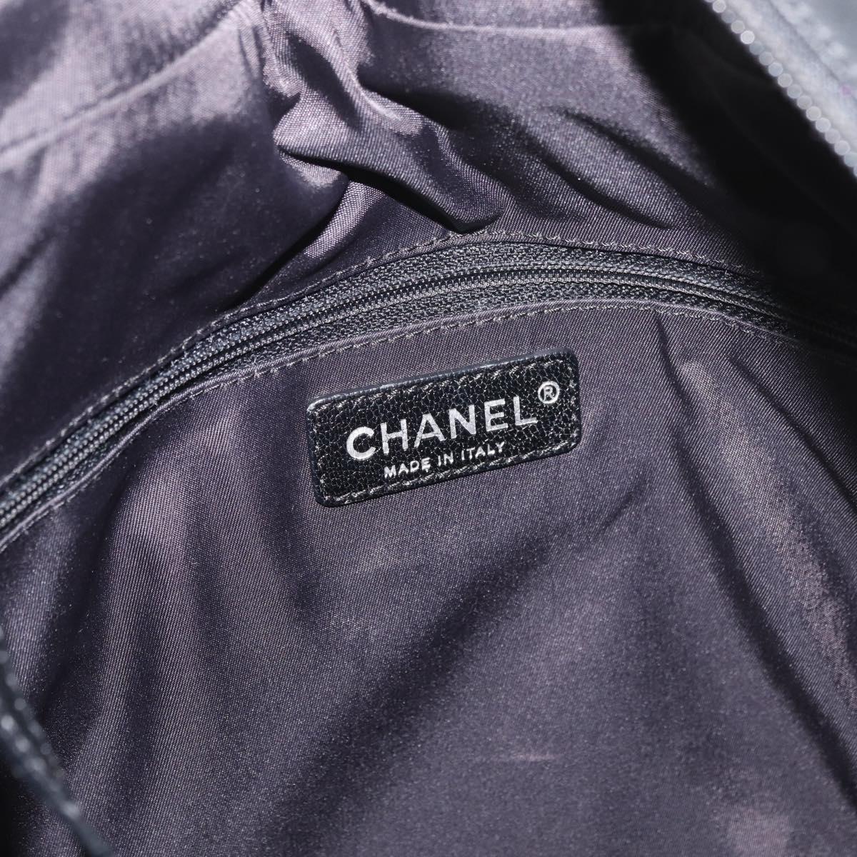 CHANEL Paris Biarritz Tote Bag Coated Canvas Black Silver CC Auth 175106A