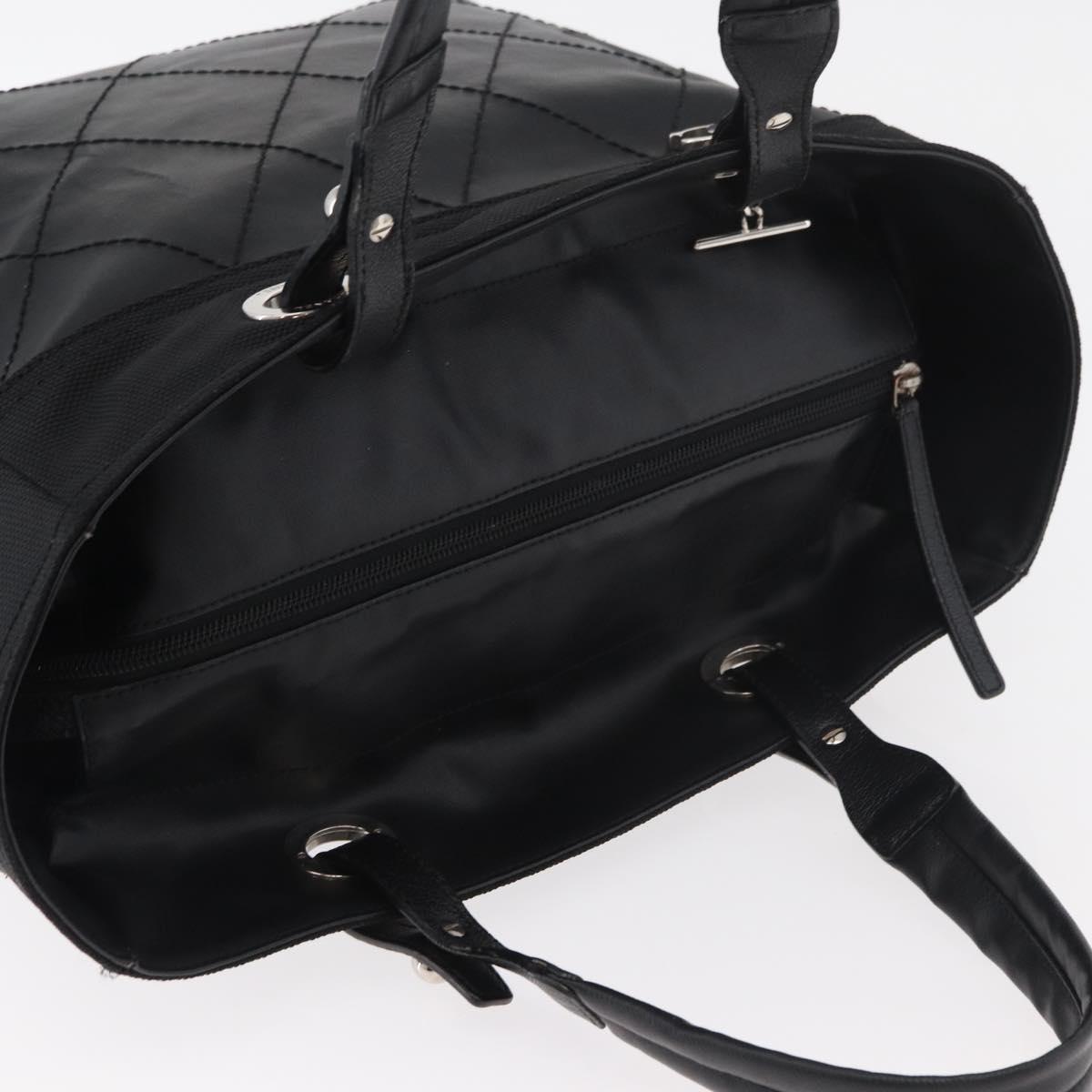 CHANEL Paris Biarritz Tote Bag Coated Canvas Black Silver CC Auth 175106A