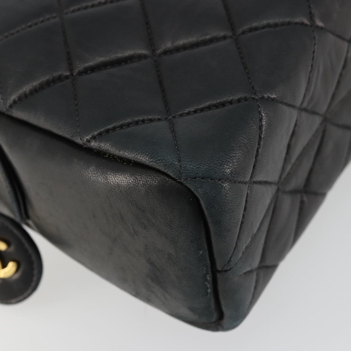 CHANEL Matelasse Shoulder Bag Lamb Skin Black Gold CC Auth 175111A