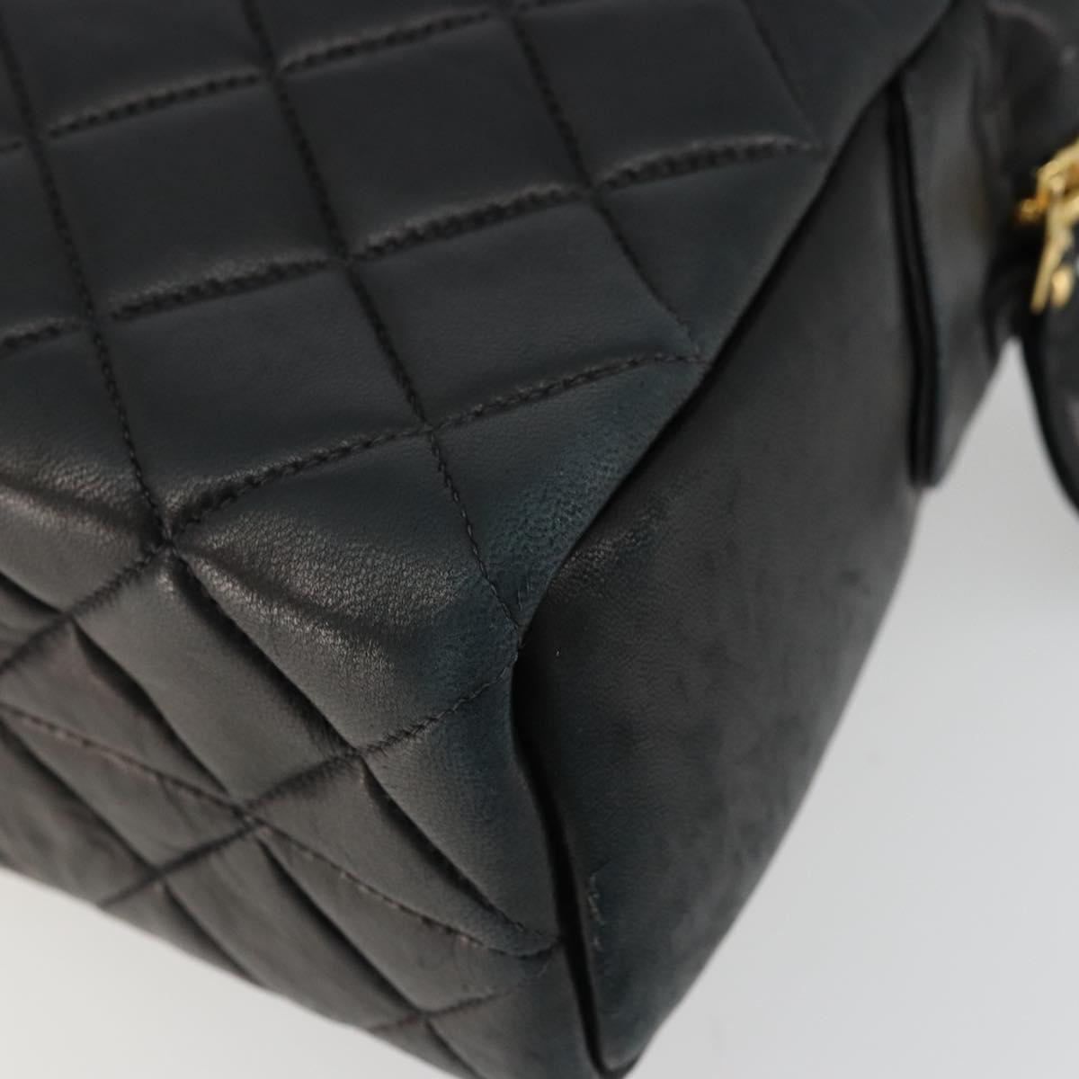 CHANEL Matelasse Shoulder Bag Lamb Skin Black Gold CC Auth 175111A