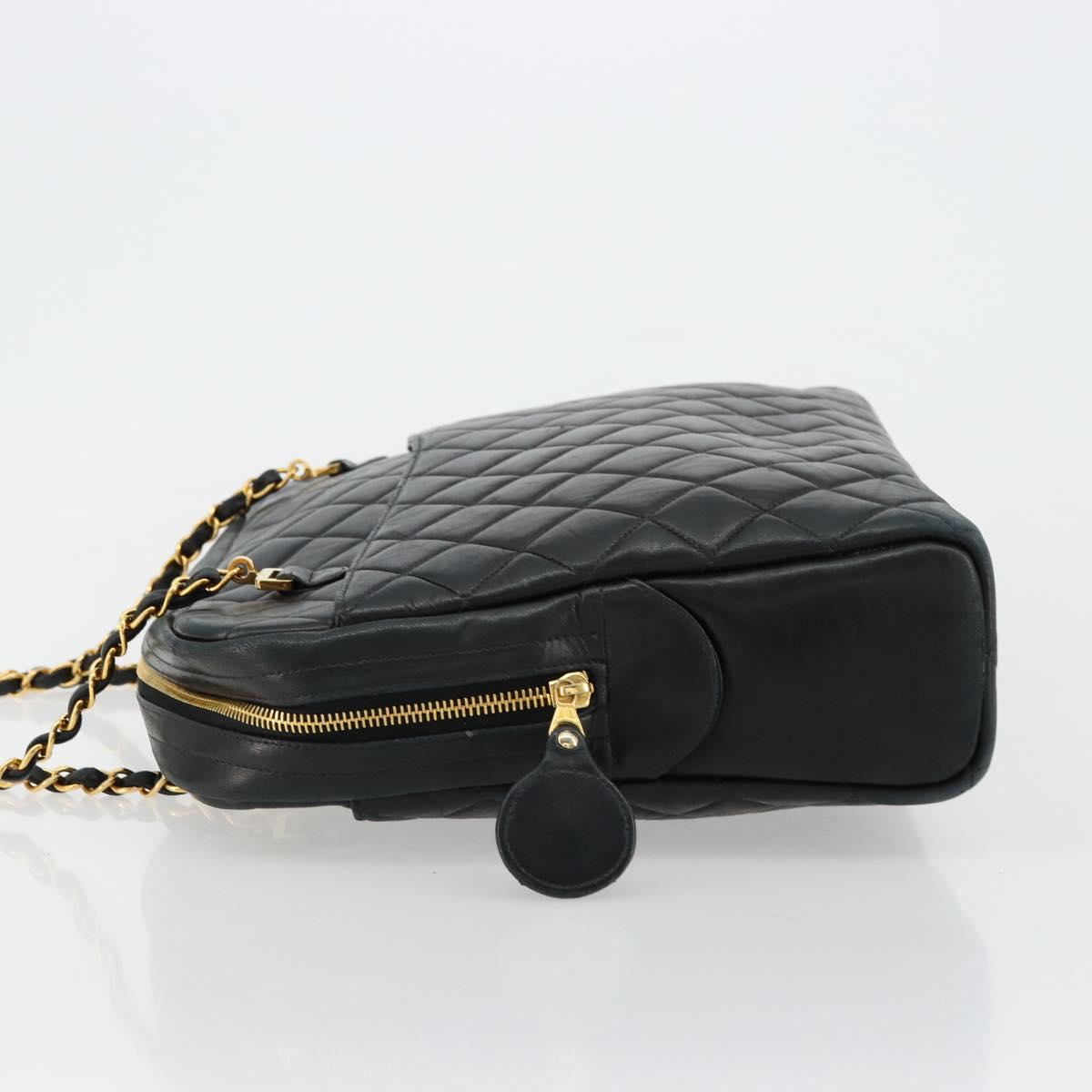 CHANEL Matelasse Shoulder Bag Lamb Skin Black Gold CC Auth 175111A