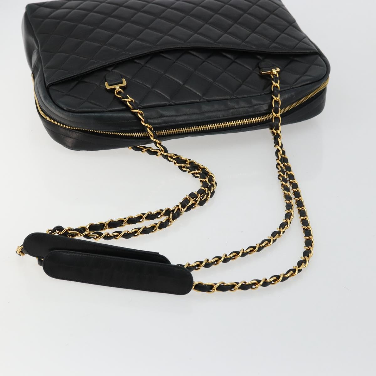 CHANEL Matelasse Shoulder Bag Lamb Skin Black Gold CC Auth 175111A