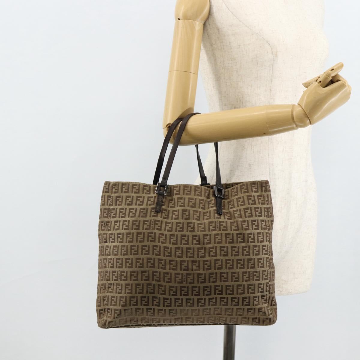 FENDI Zucca Canvas Hand Bag Black Brown Auth 175118