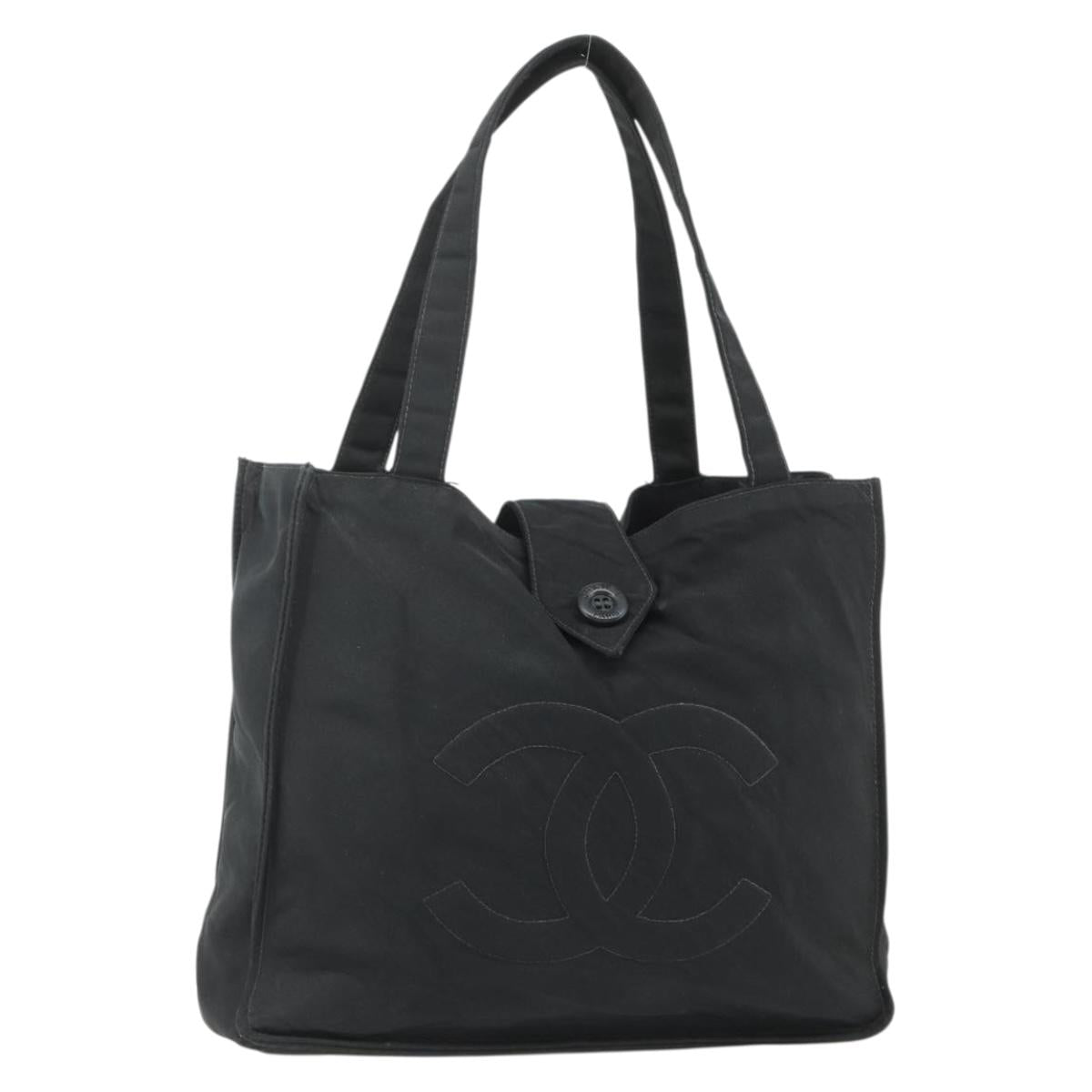CHANEL Hand Bag Nylon Black Silver CC Auth 175119