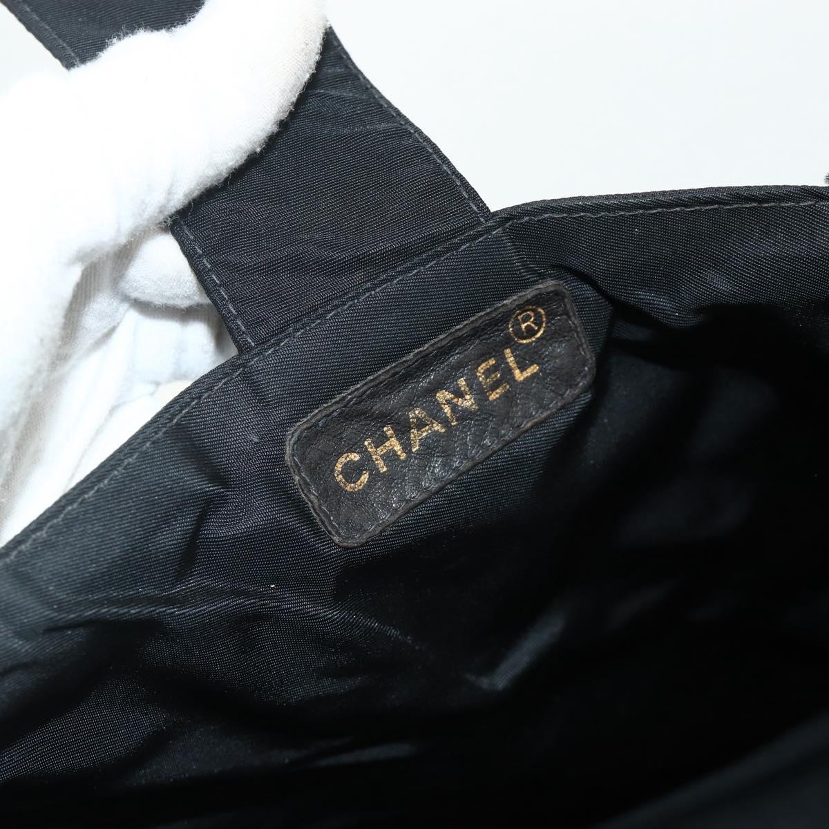 CHANEL Hand Bag Nylon Black Silver CC Auth 175119