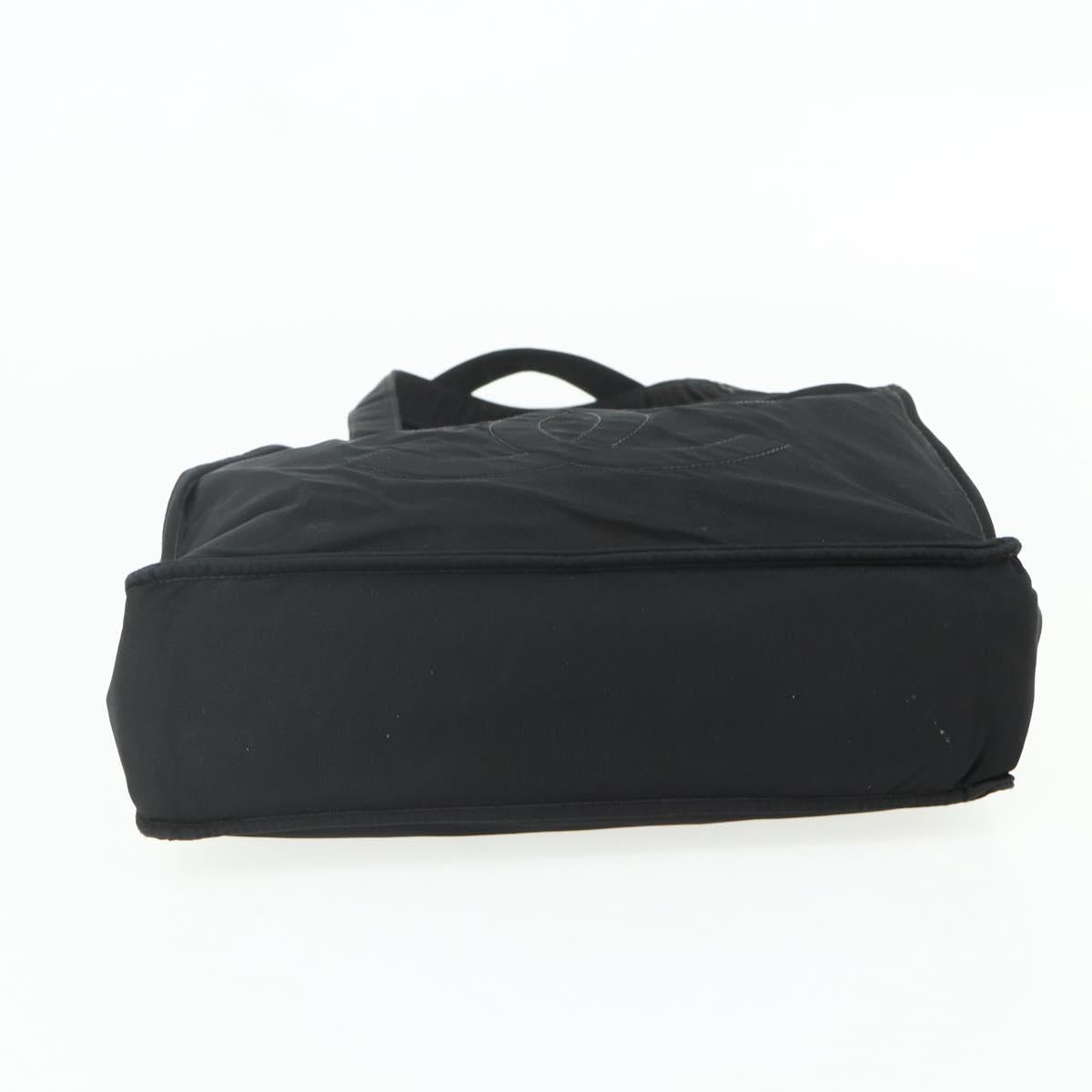 CHANEL Hand Bag Nylon Black Silver CC Auth 175119