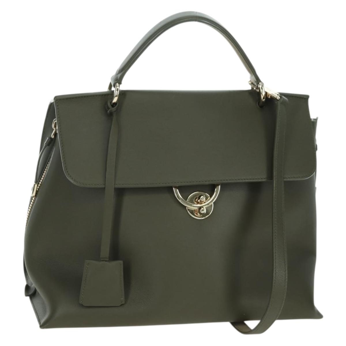 Salvatore Ferragamo Gancini Jet Set Bag Leather 2way Khaki Gold Auth 175123V