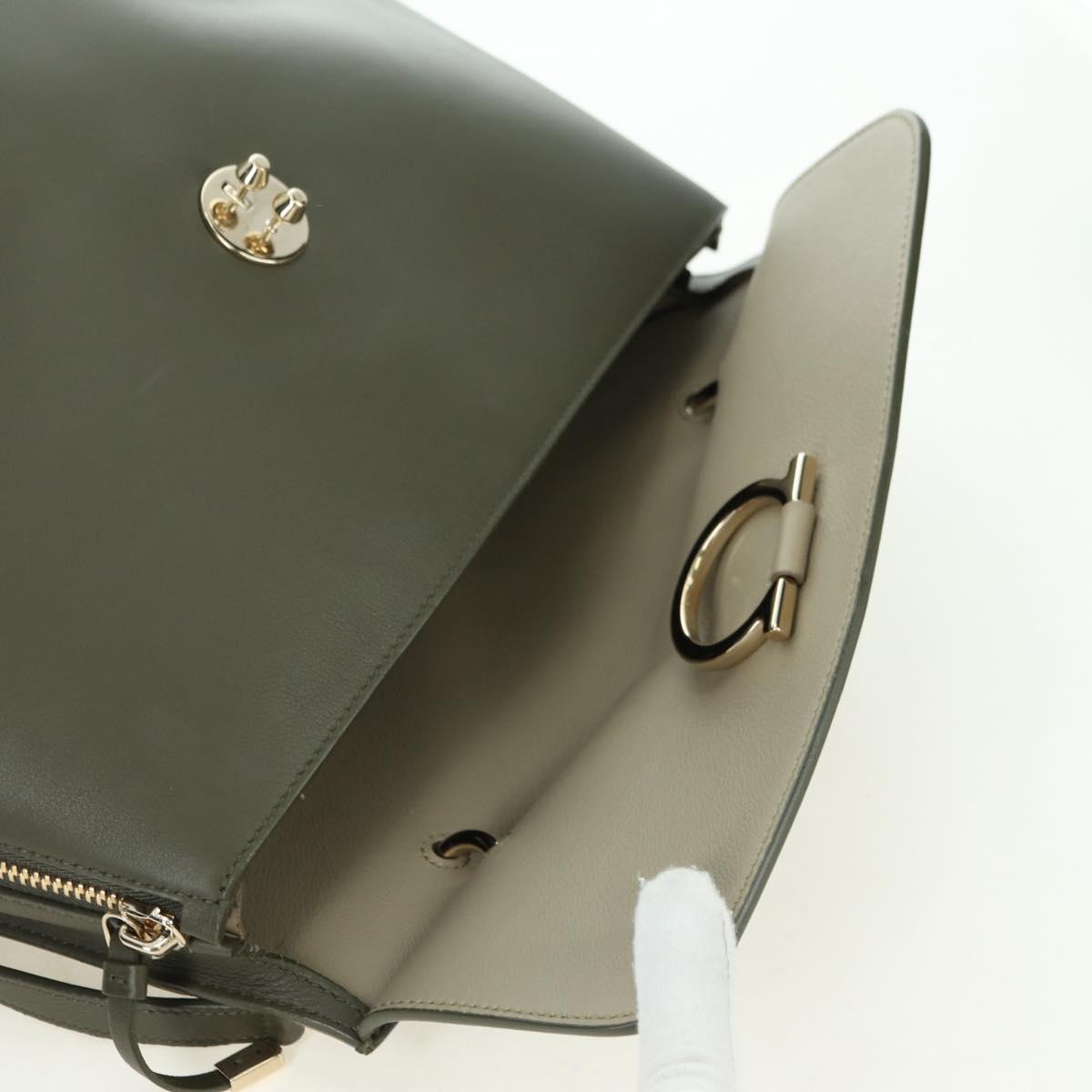 Salvatore Ferragamo Gancini Jet Set Bag Leather 2way Khaki Gold Auth 175123V