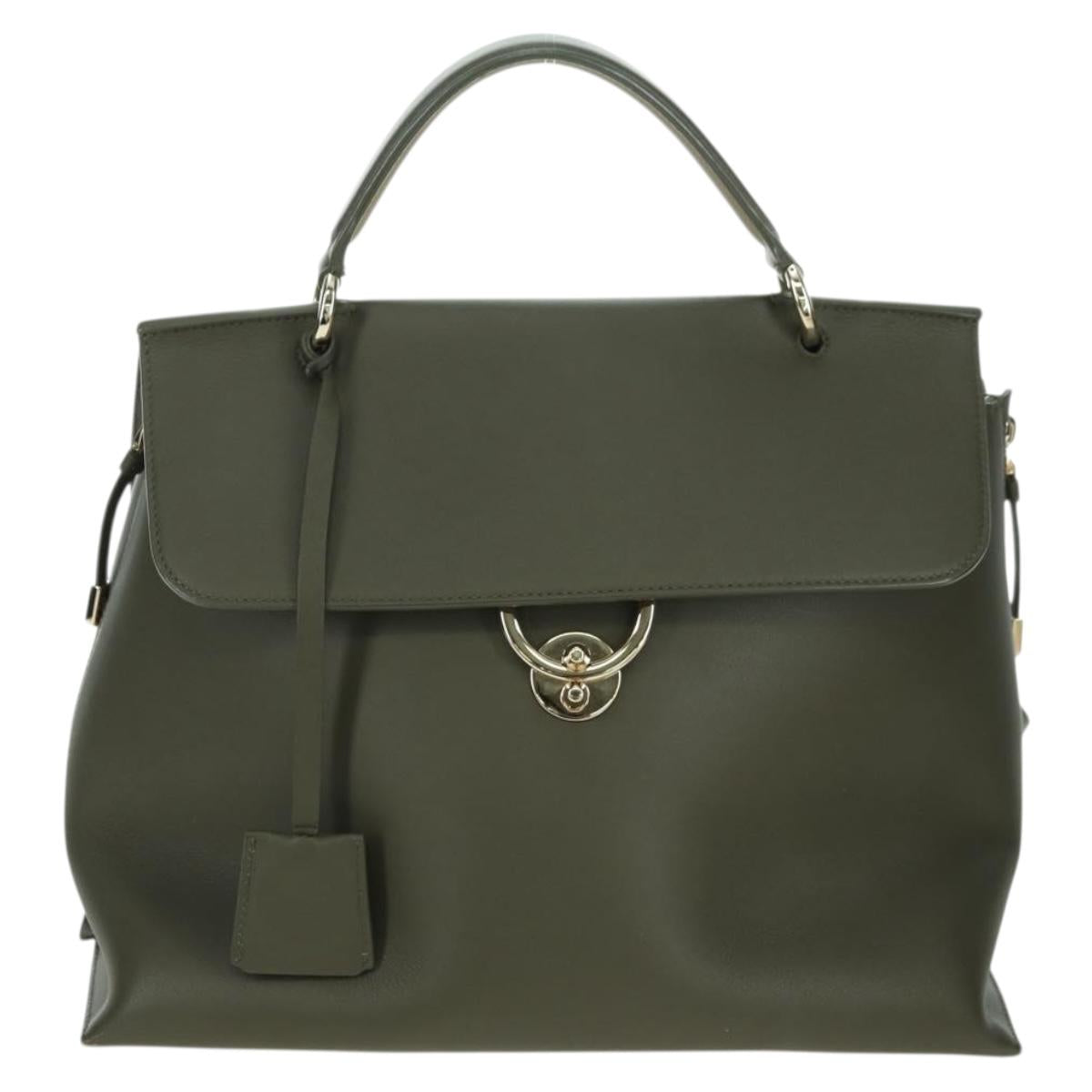Salvatore Ferragamo Gancini Jet Set Bag Leather 2way Khaki Gold Auth 175123V