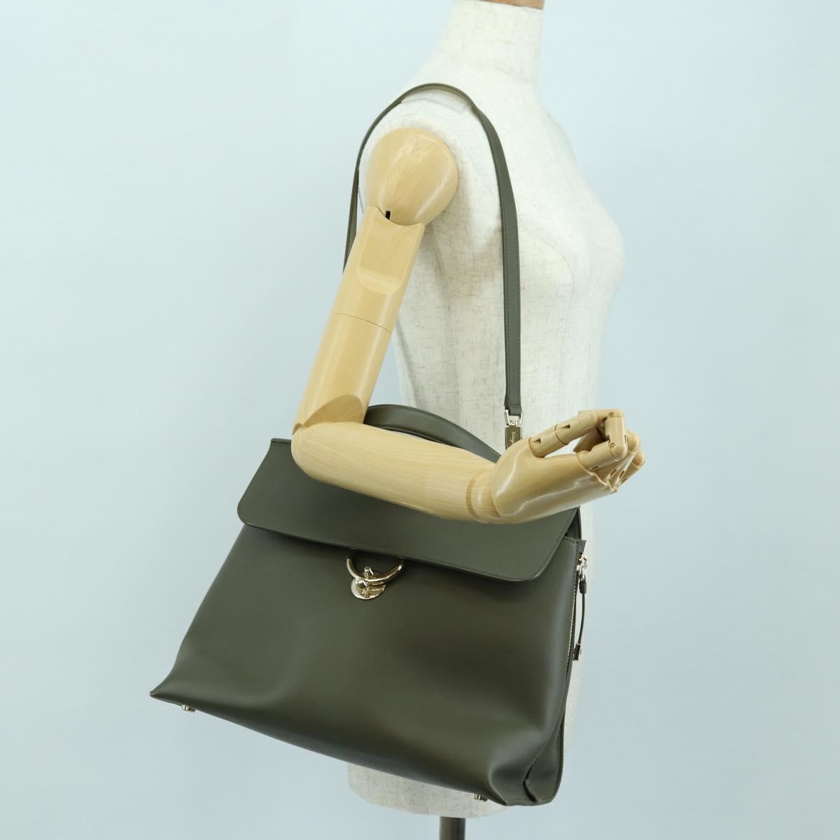 Salvatore Ferragamo Gancini Jet Set Bag Leather 2way Khaki Gold Auth 175123V
