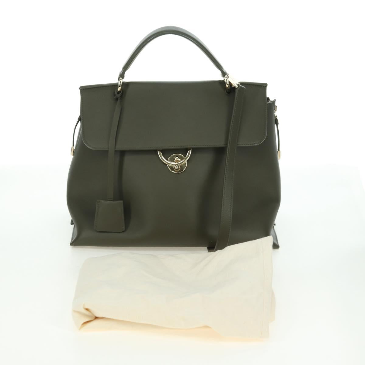 Salvatore Ferragamo Gancini Jet Set Bag Leather 2way Khaki Gold Auth 175123V