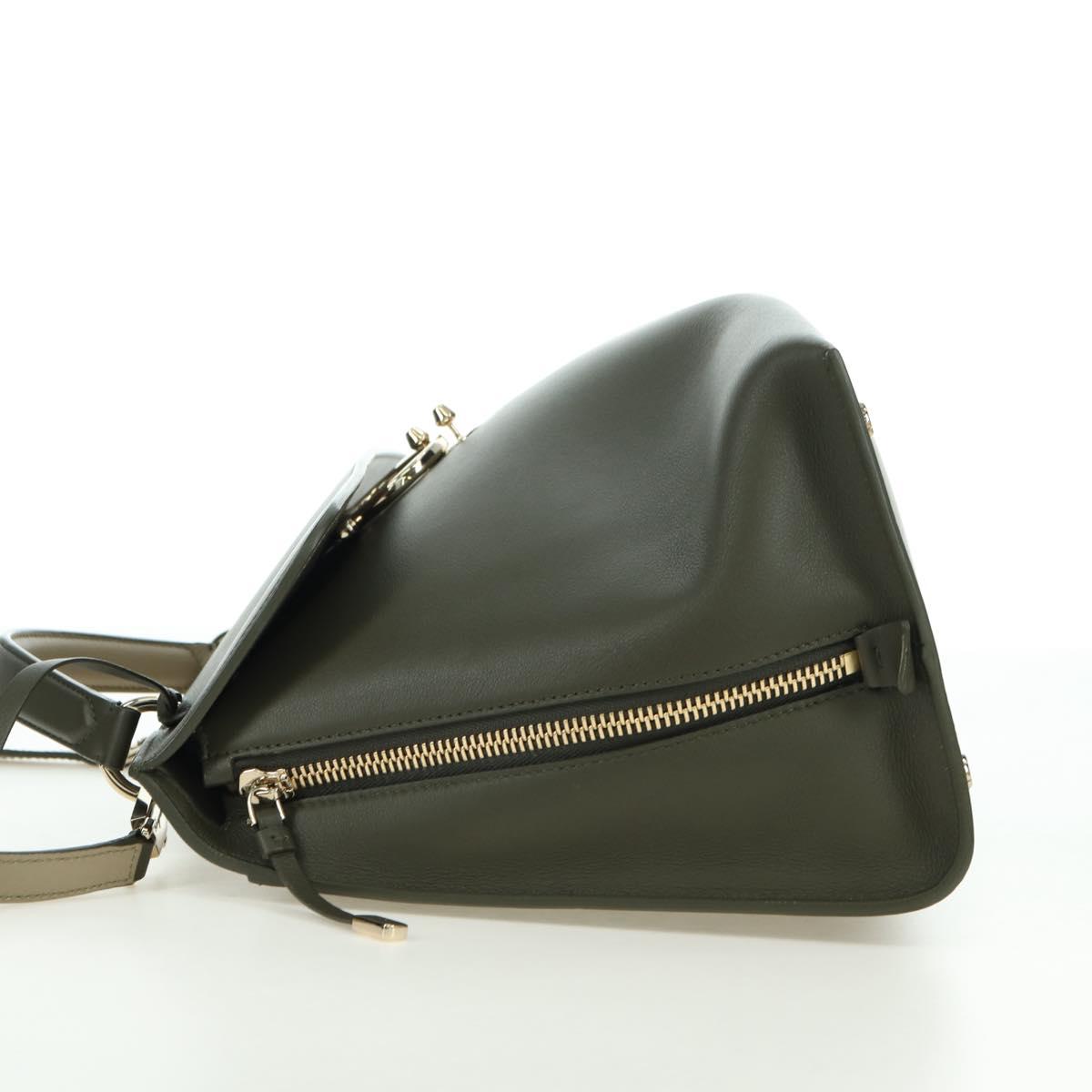 Salvatore Ferragamo Gancini Jet Set Bag Leather 2way Khaki Gold Auth 175123V