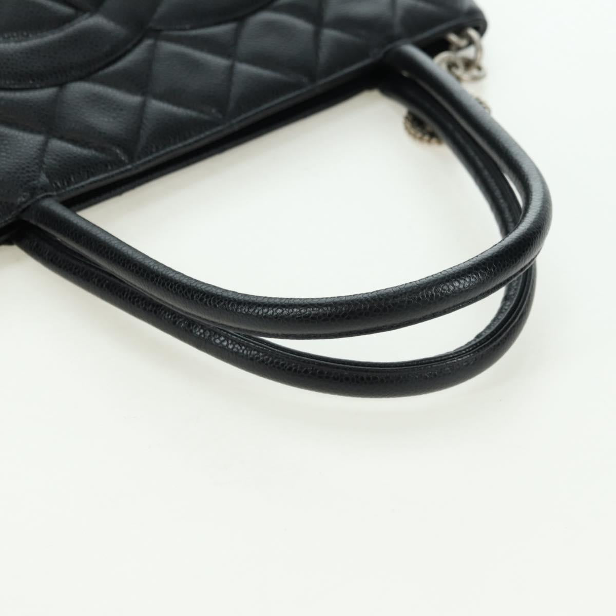 CHANEL Matelasse Reprint Tote Bag Caviar Skin Black Silver CC Auth 175126SAV