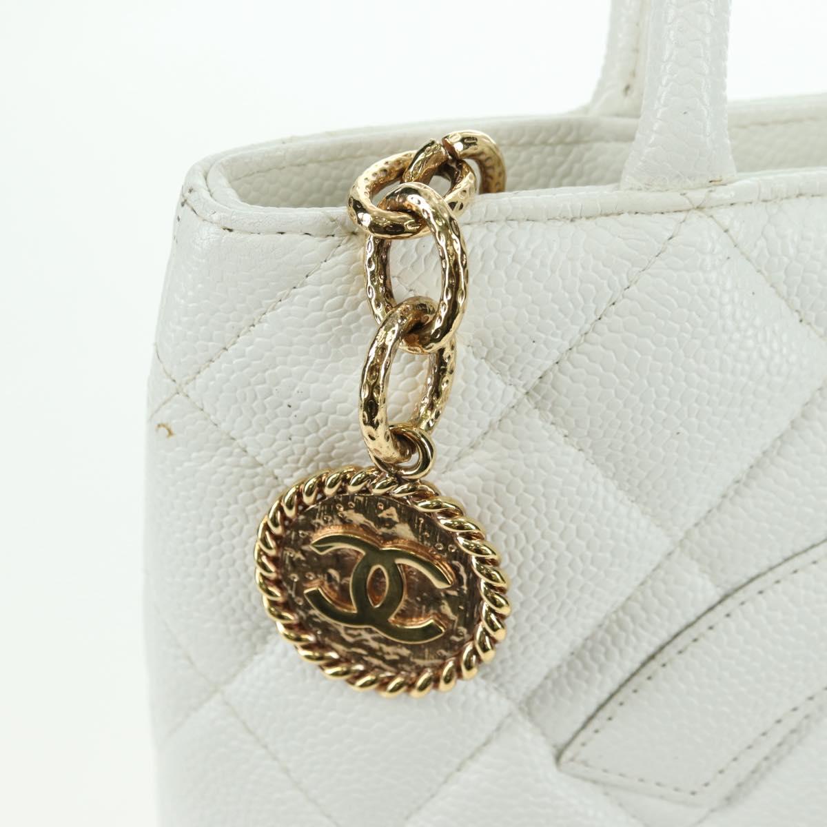 CHANEL Matelasse Reprint Tote Bag Caviar Skin White Gold CC Auth 175127V