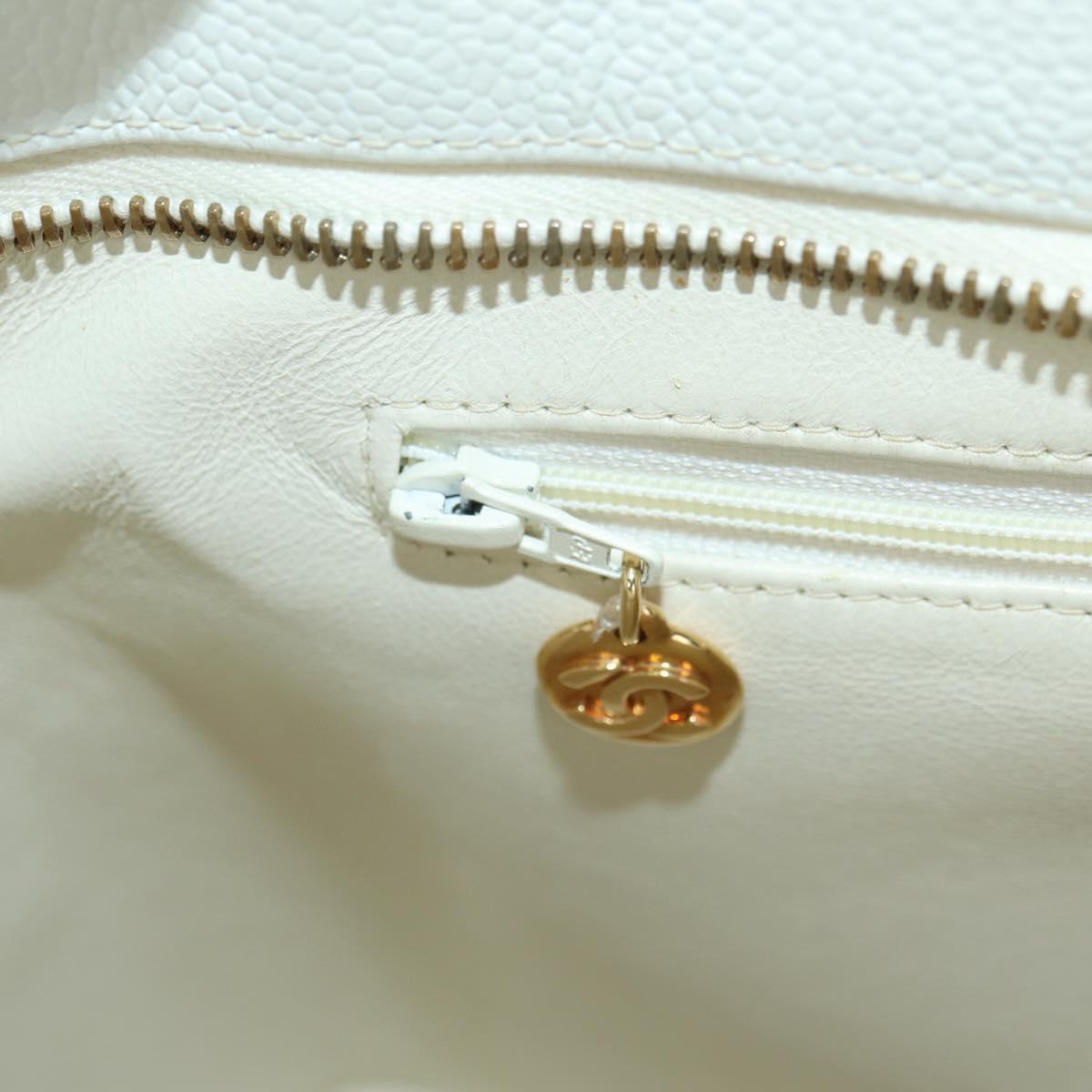 CHANEL Matelasse Reprint Tote Bag Caviar Skin White Gold CC Auth 175127V