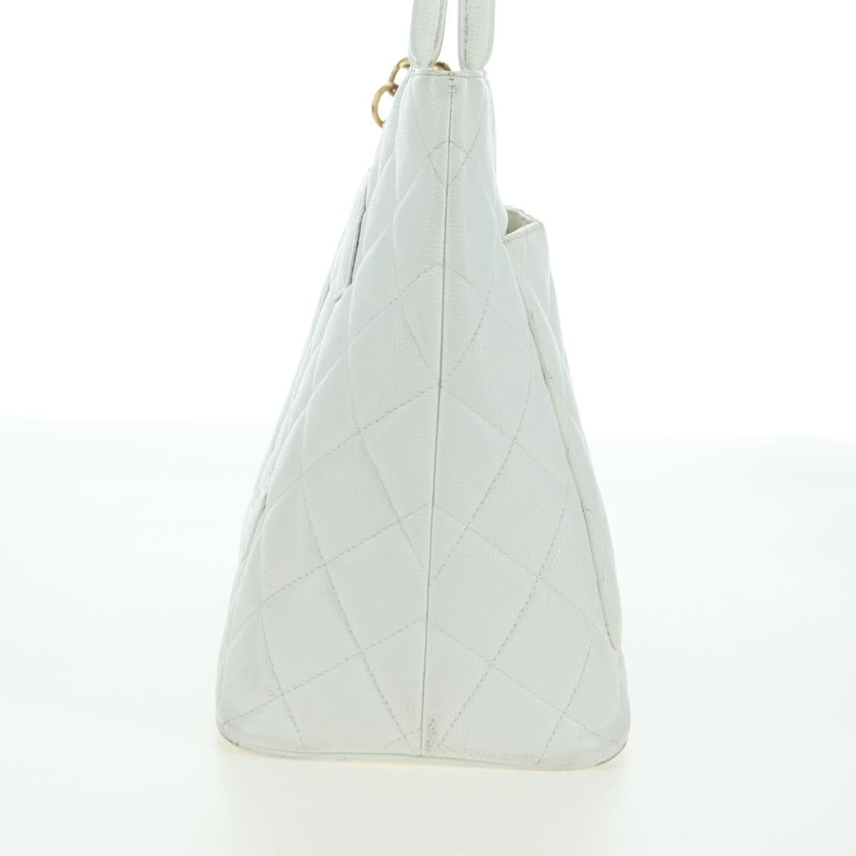 CHANEL Matelasse Reprint Tote Bag Caviar Skin White Gold CC Auth 175127V