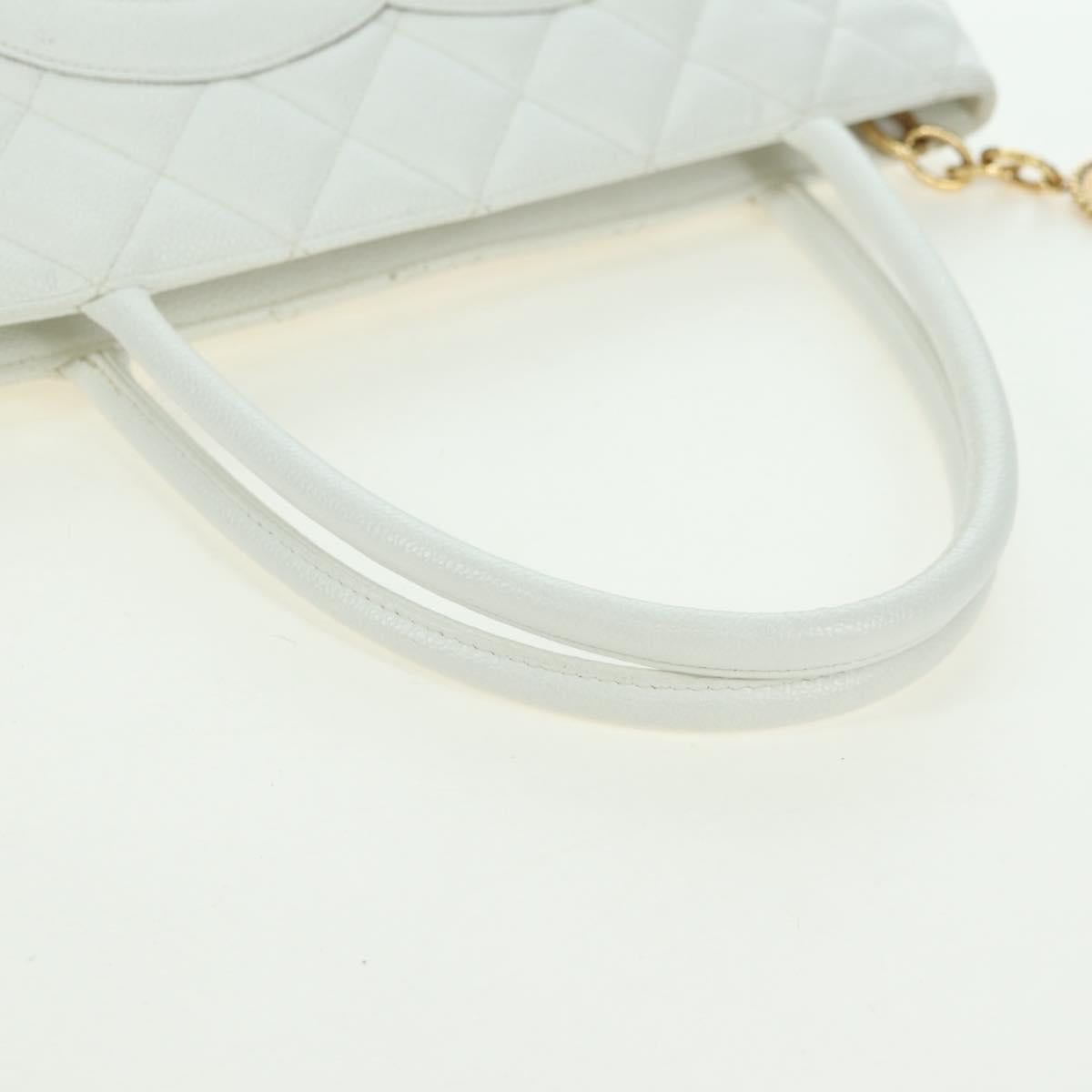 CHANEL Matelasse Reprint Tote Bag Caviar Skin White Gold CC Auth 175127V