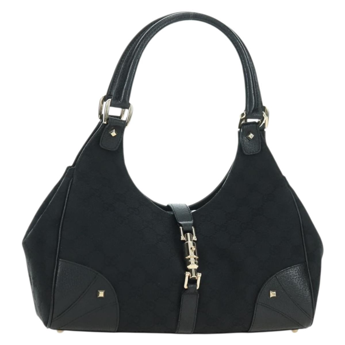 GUCCI GG Canvas Jackie Shoulder Bag Black Gold 124407 Auth 175128V