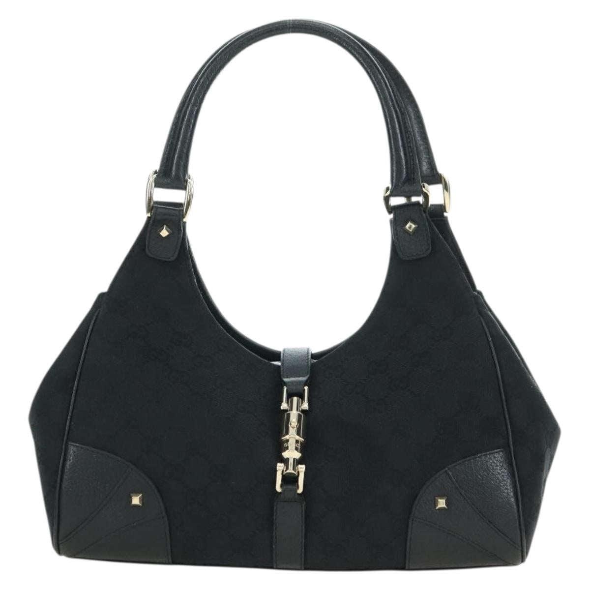 GUCCI GG Canvas Jackie Shoulder Bag Black Gold 124407 Auth 175128V