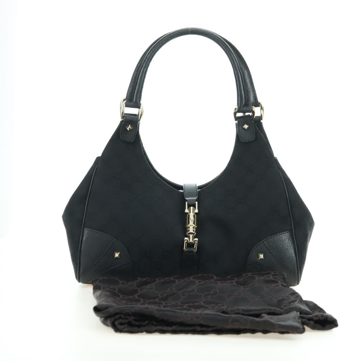 GUCCI GG Canvas Jackie Shoulder Bag Black Gold 124407 Auth 175128V