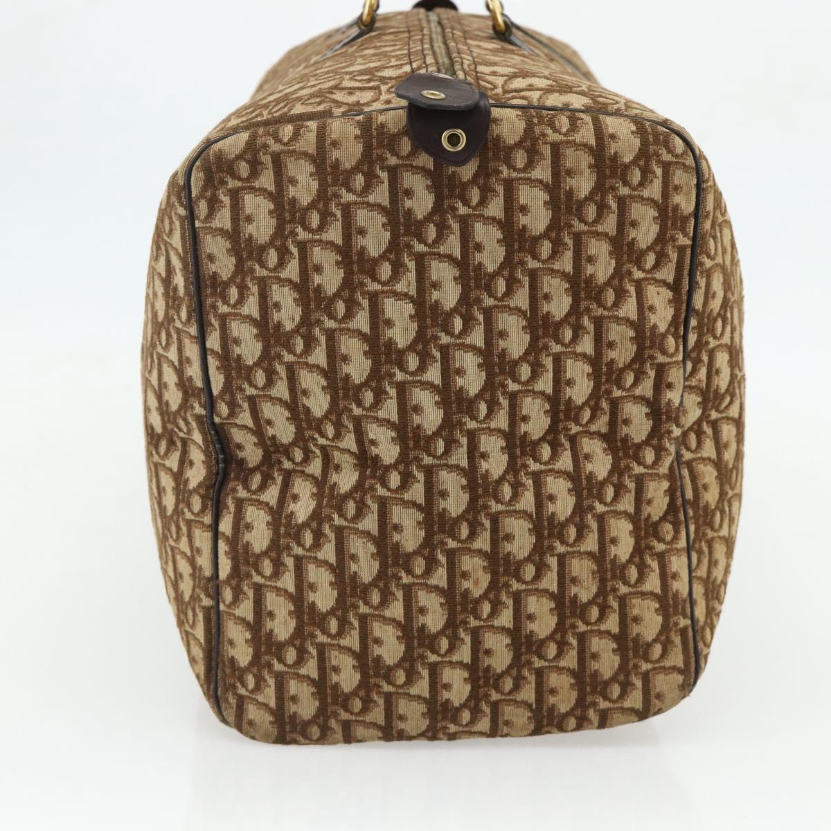 Christian Dior Trotter Canvas Boston Bag Brown Gold Auth 175130