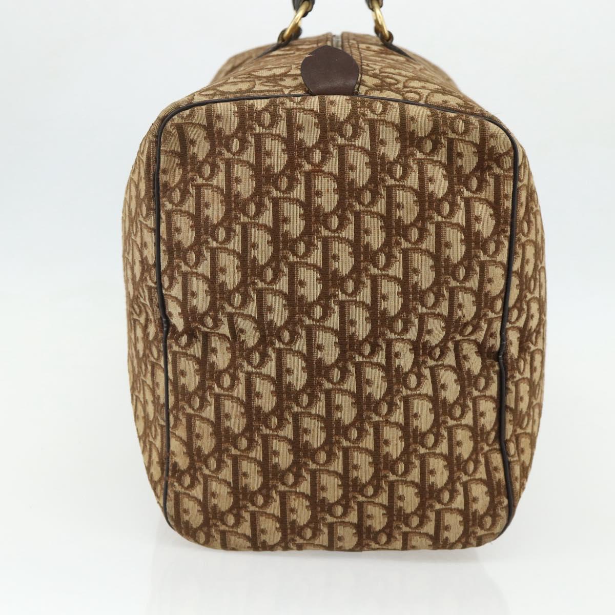 Christian Dior Trotter Canvas Boston Bag Brown Gold Auth 175130