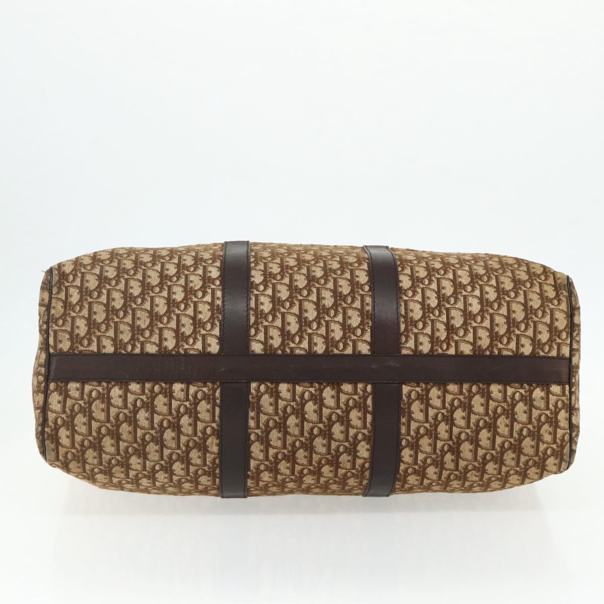 Christian Dior Trotter Canvas Boston Bag Brown Gold Auth 175130