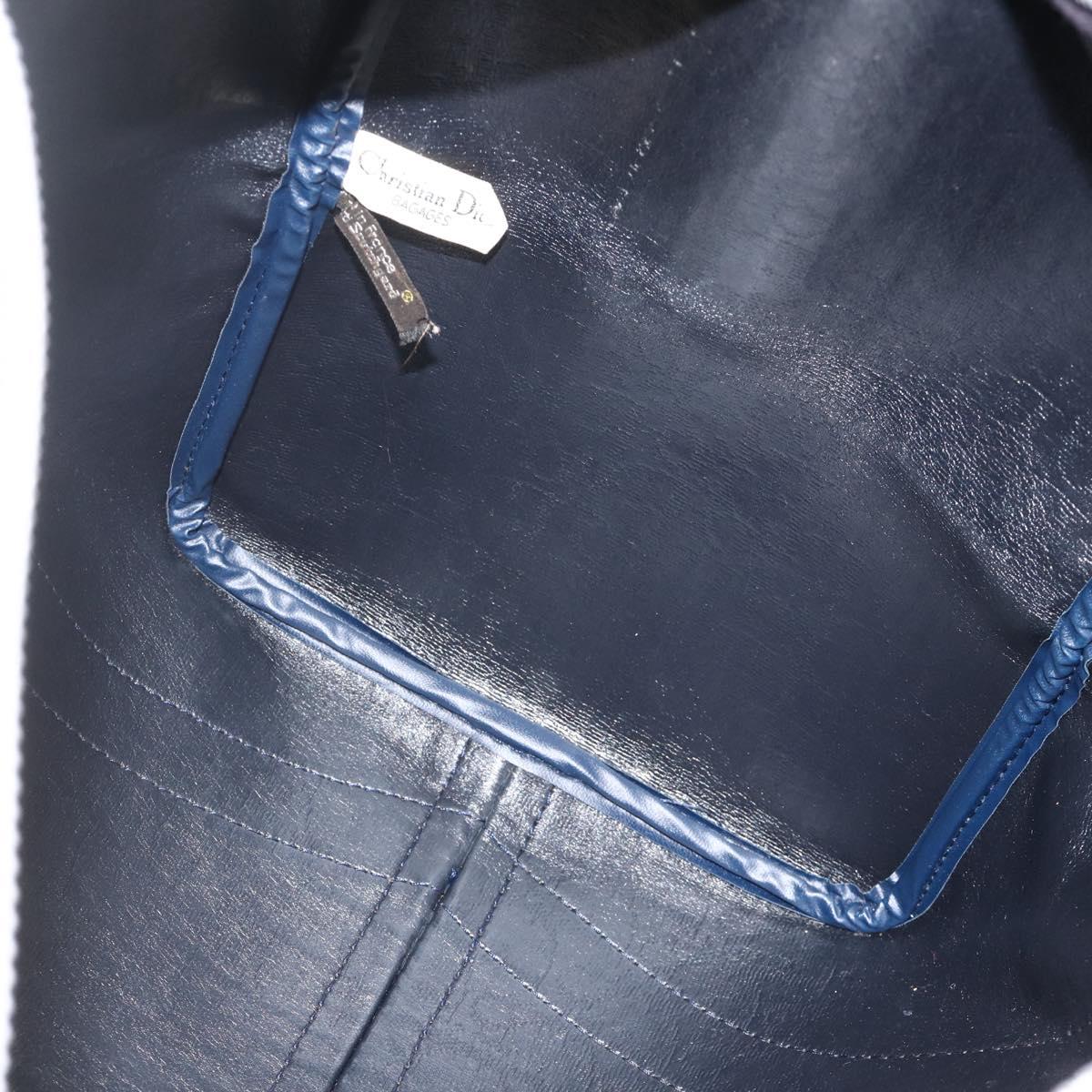 Christian Dior Trotter Canvas Boston Bag Navy Silver Auth 175131