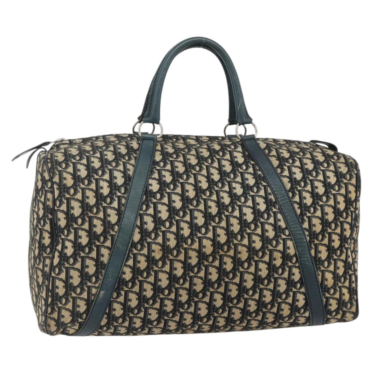 Christian Dior Trotter Canvas Hand Bag Navy Silver Auth 175134