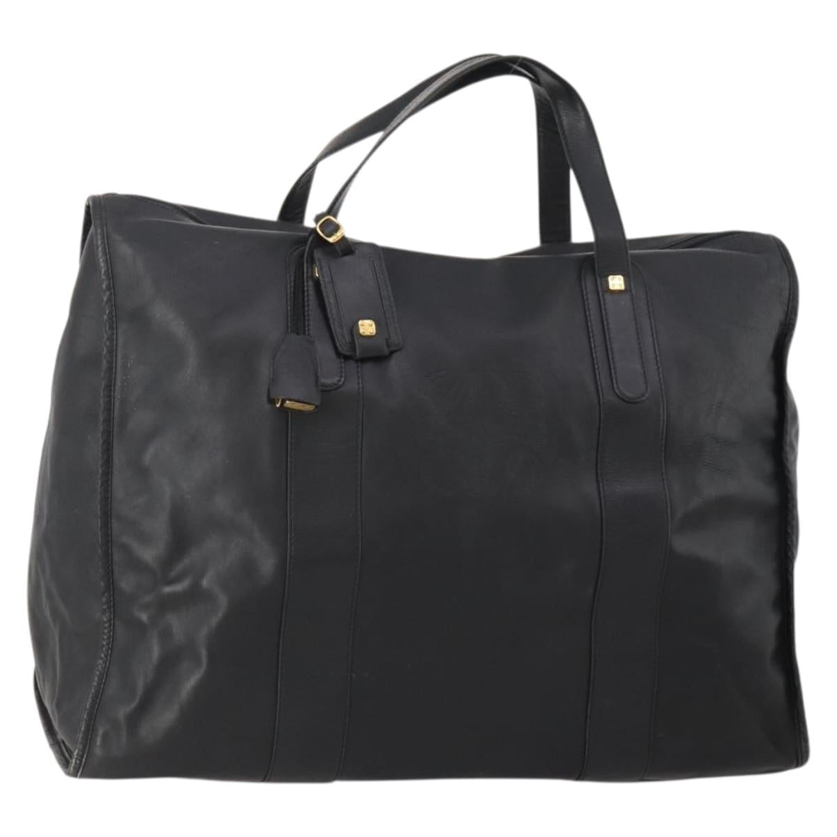 LOEWE Anagram Boston Bag Leather Black Gold Auth 175136