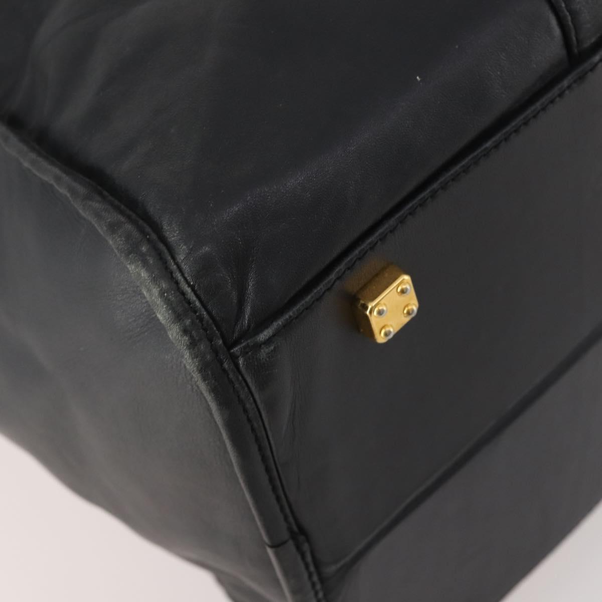 LOEWE Anagram Boston Bag Leather Black Gold Auth 175136