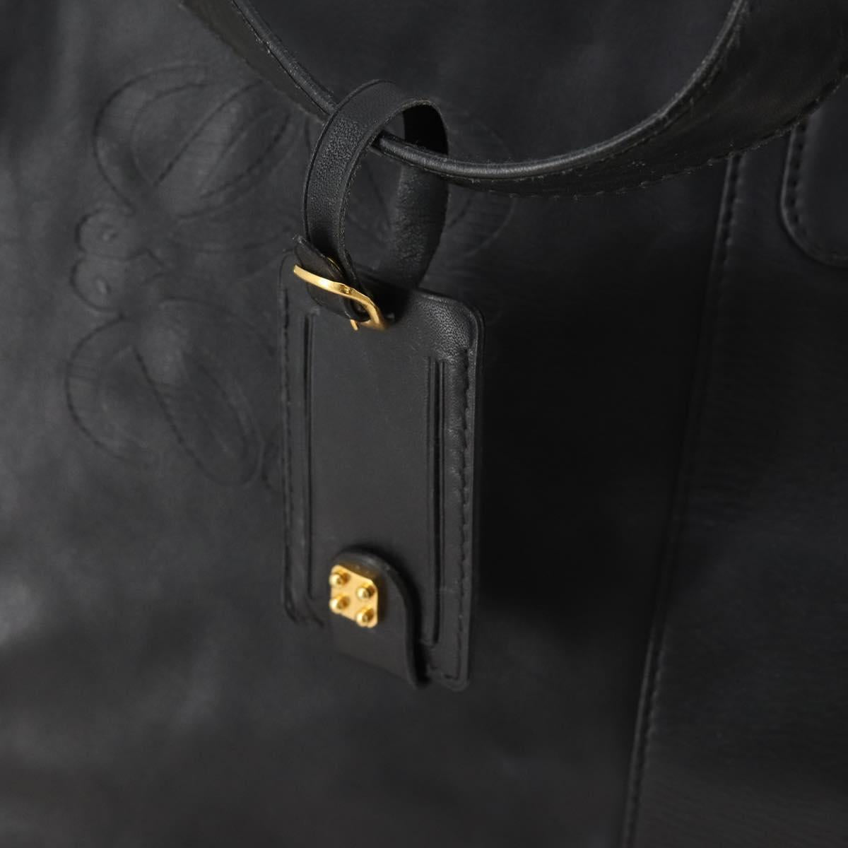 LOEWE Anagram Boston Bag Leather Black Gold Auth 175136