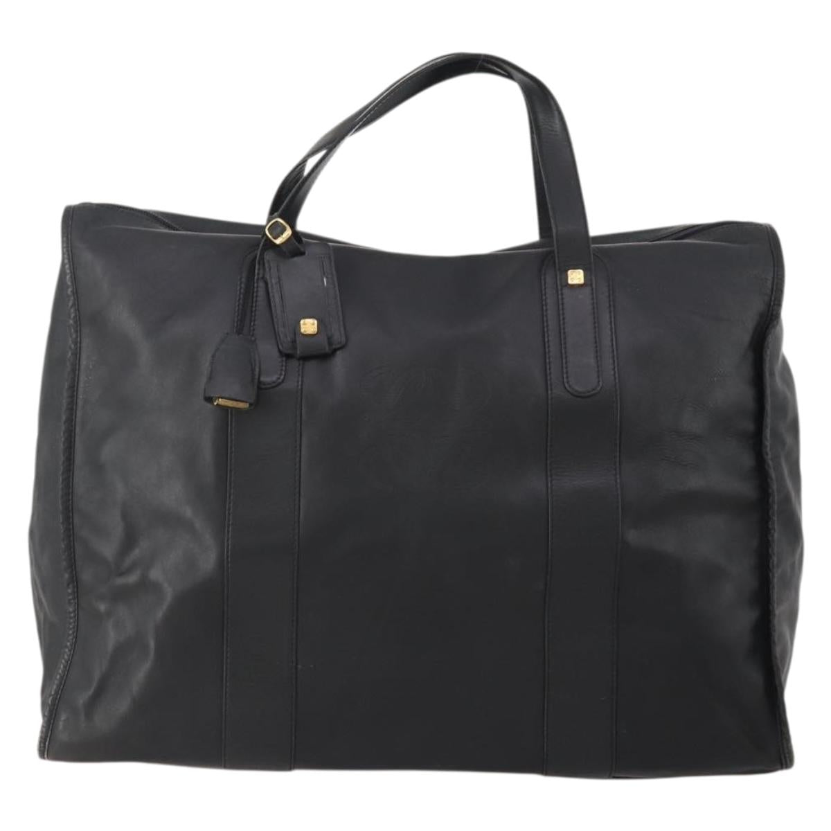 LOEWE Anagram Boston Bag Leather Black Gold Auth 175136