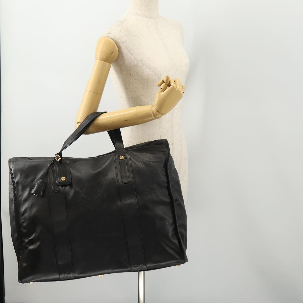 LOEWE Anagram Boston Bag Leather Black Gold Auth 175136