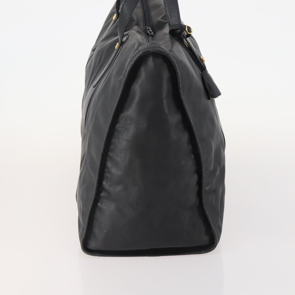 LOEWE Anagram Boston Bag Leather Black Gold Auth 175136