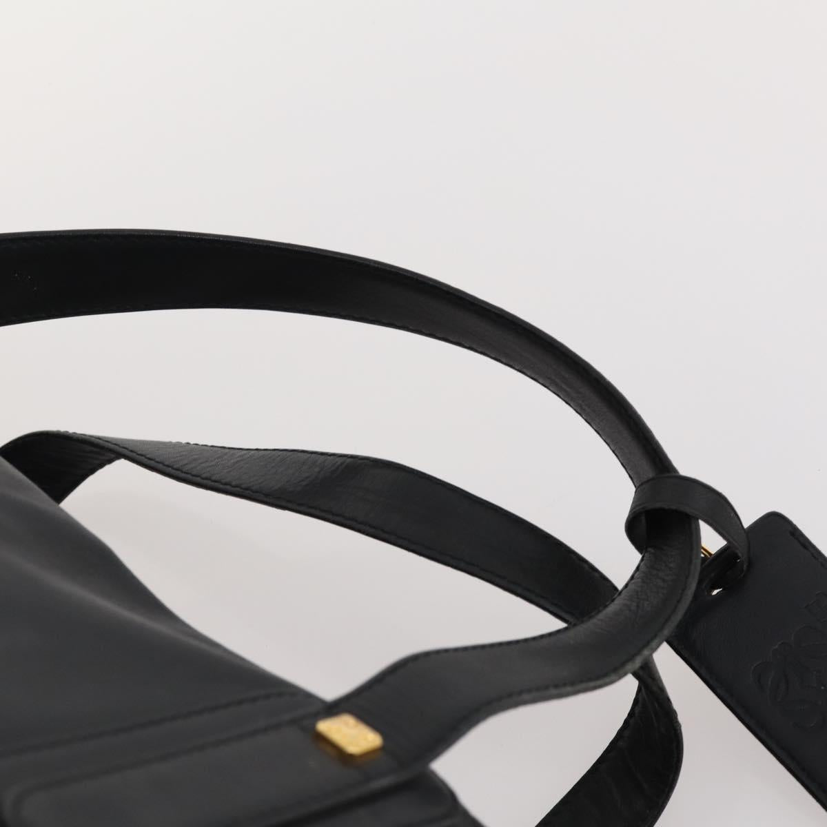 LOEWE Anagram Boston Bag Leather Black Gold Auth 175136