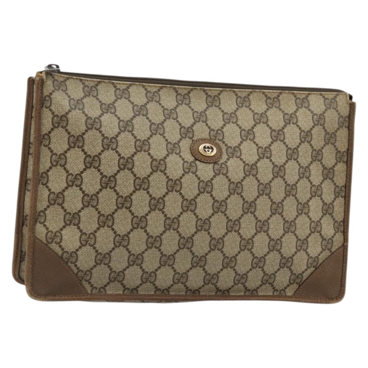 GUCCI GG Supreme Clutch Bag PVC Beige 89 01 029 Auth 175153