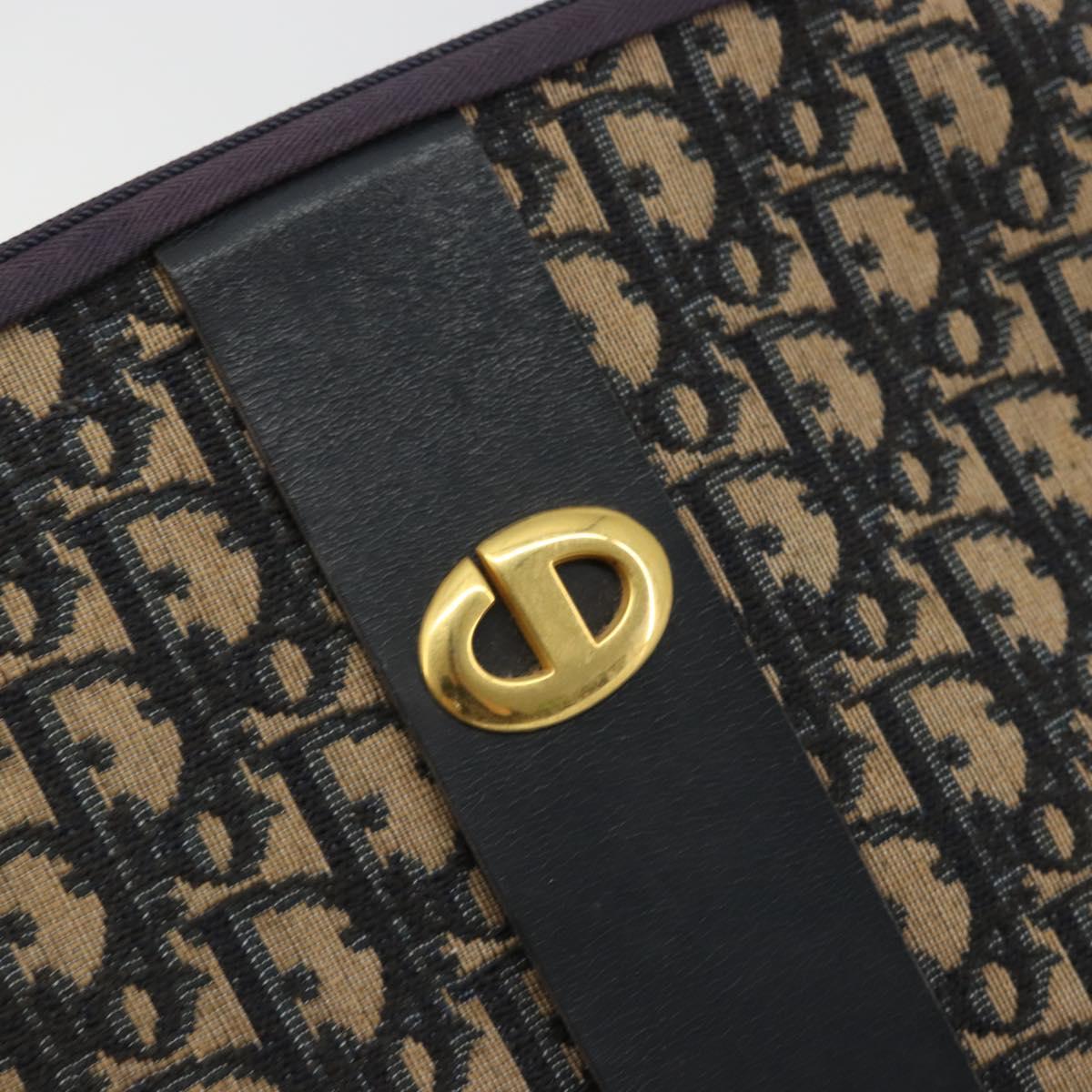 Christian Dior Trotter Canvas Shoulder Bag Navy Gold Auth 175156