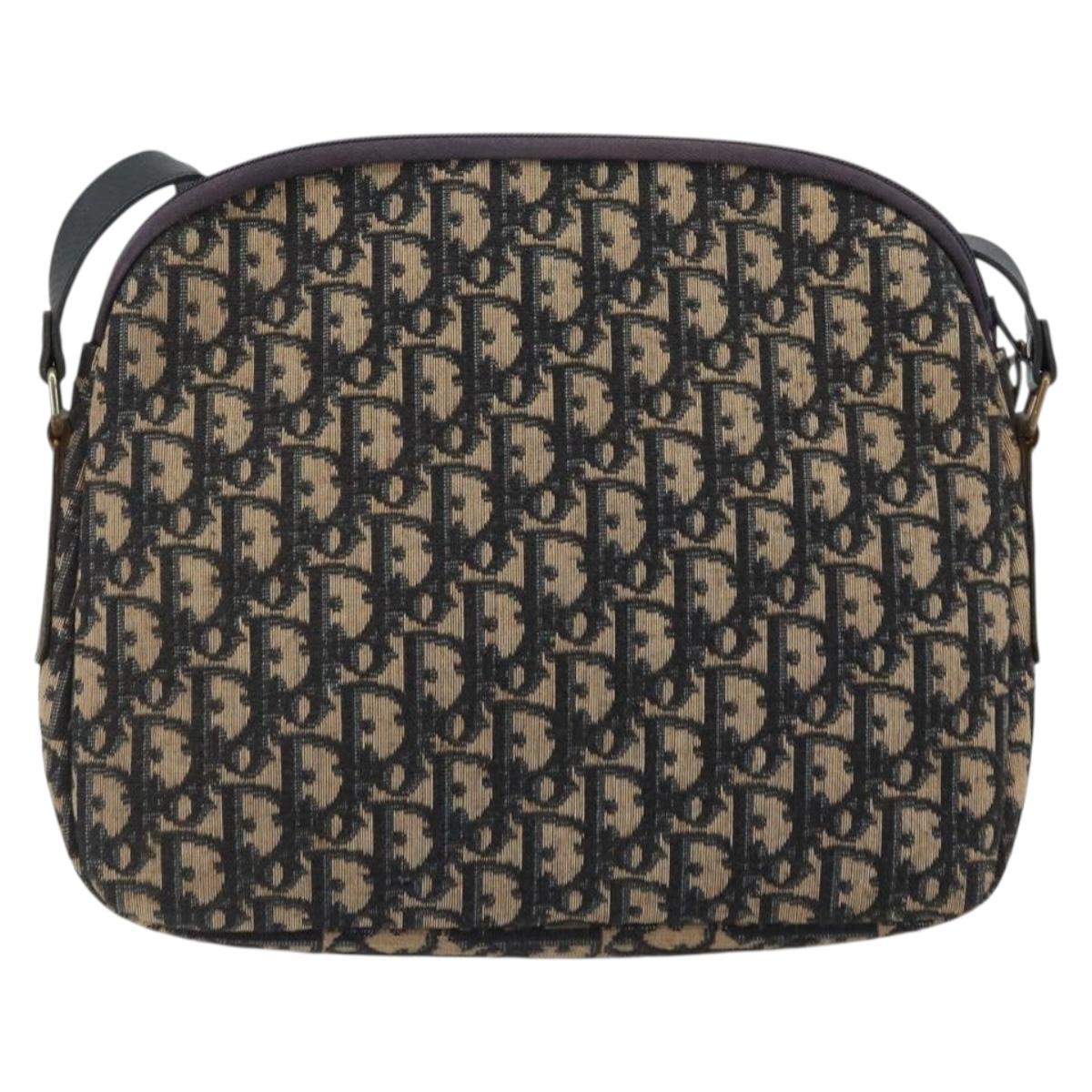 Christian Dior Trotter Canvas Shoulder Bag Navy Gold Auth 175156