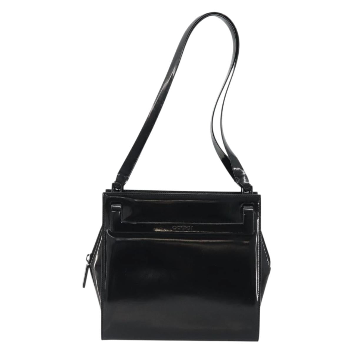 GUCCI Tote Bag Patent Leather Black Auth 175158