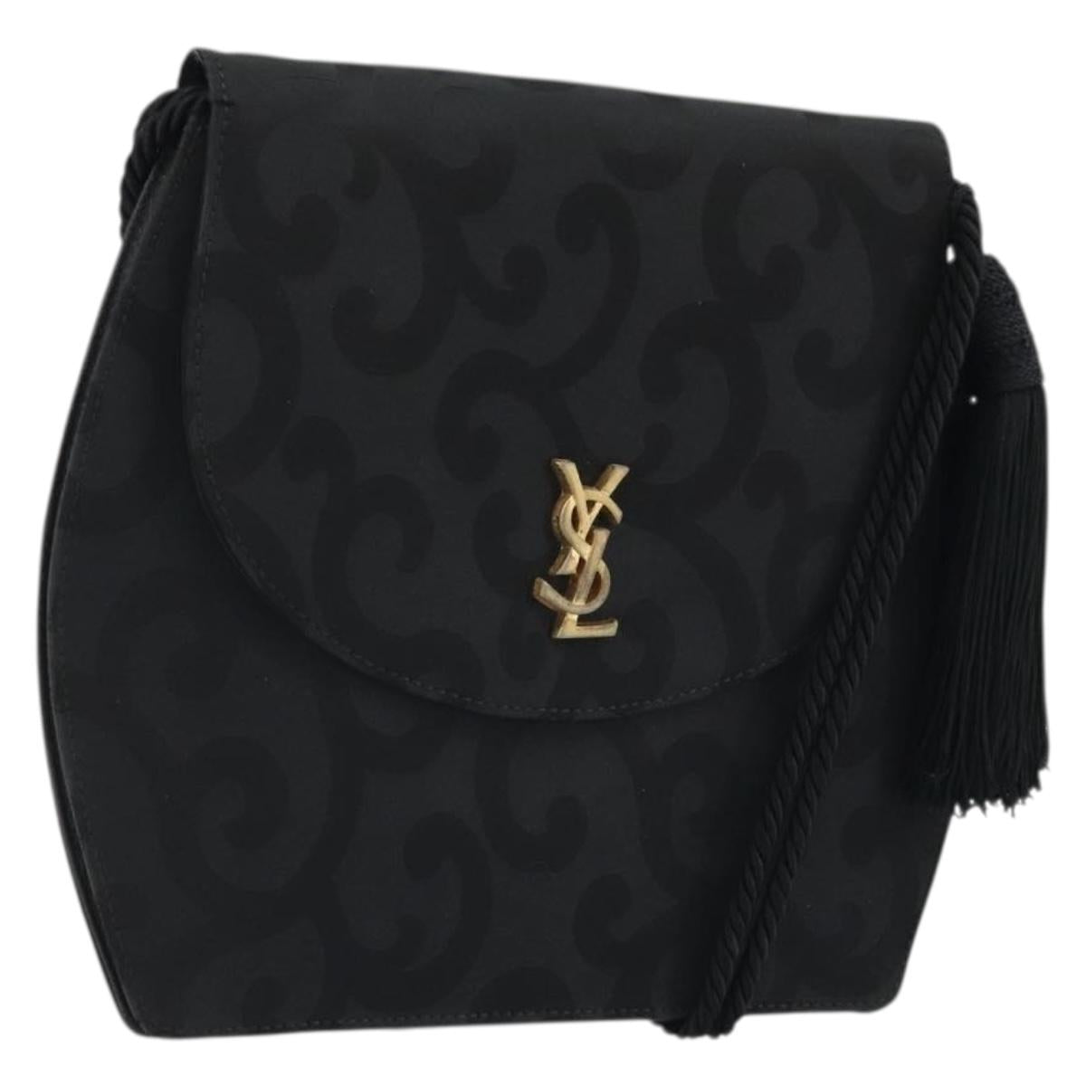 SAINT LAURENT Shoulder Bag Nylon Black Gold Auth 175161