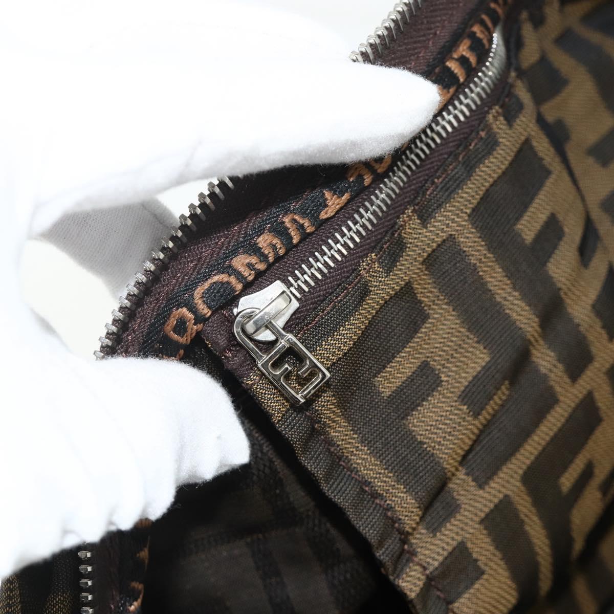FENDI Zucca Canvas Hand Bag Black Brown Auth 175169
