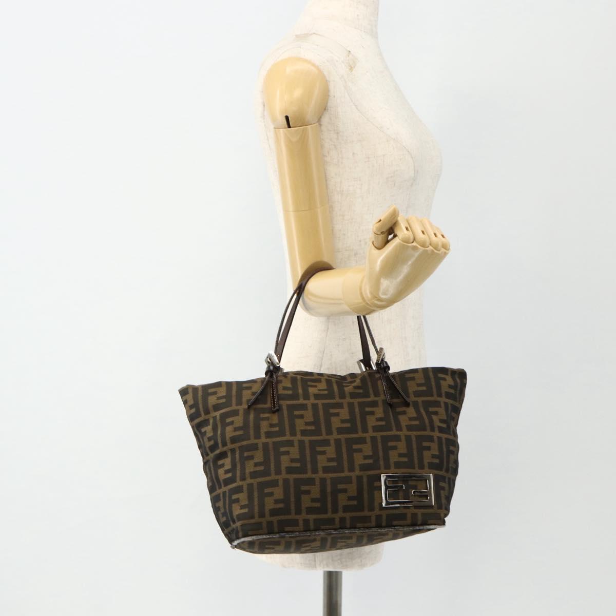FENDI Zucca Canvas Hand Bag Black Brown Auth 175169
