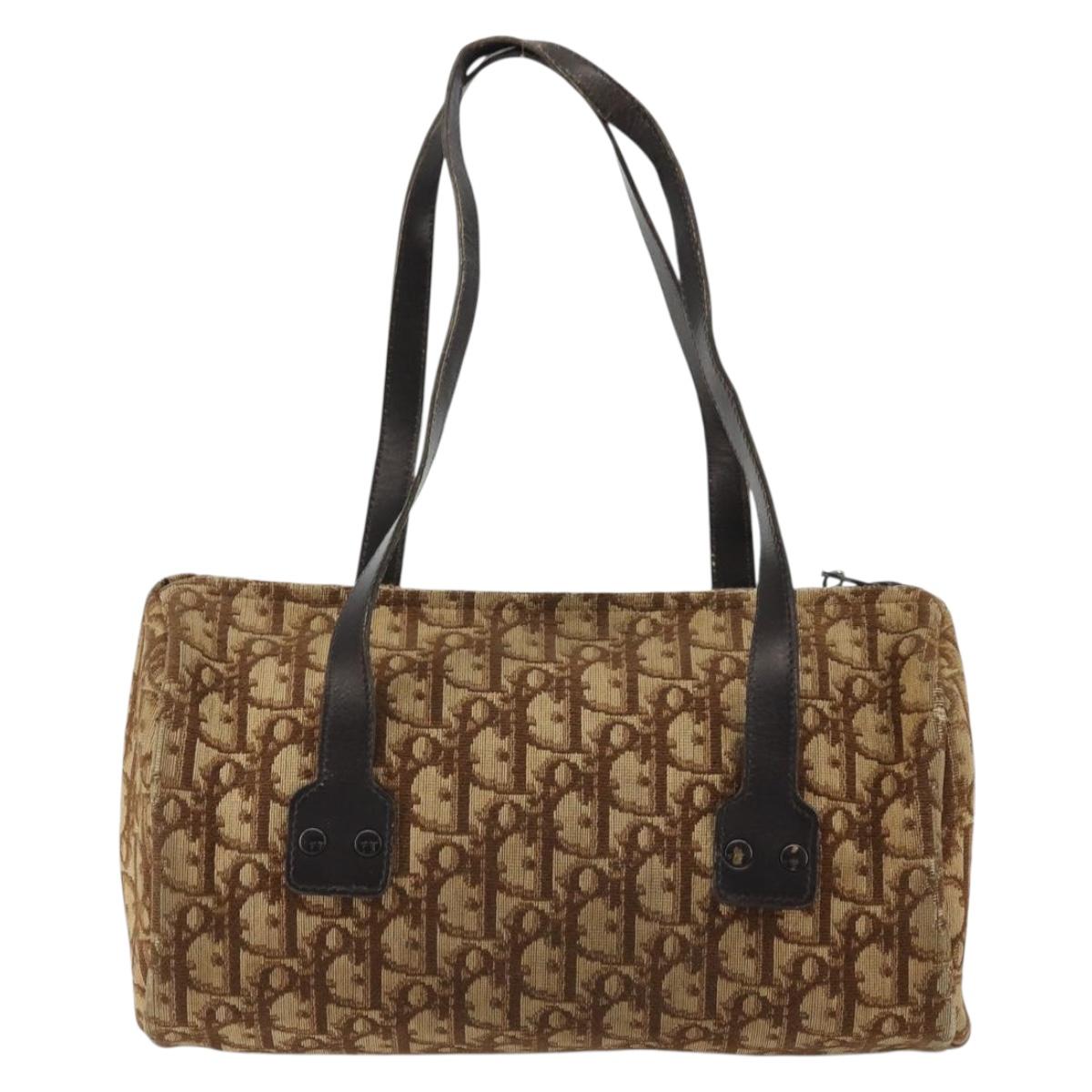 Christian Dior Trotter Canvas Hand Bag Gold Brown Auth 175171