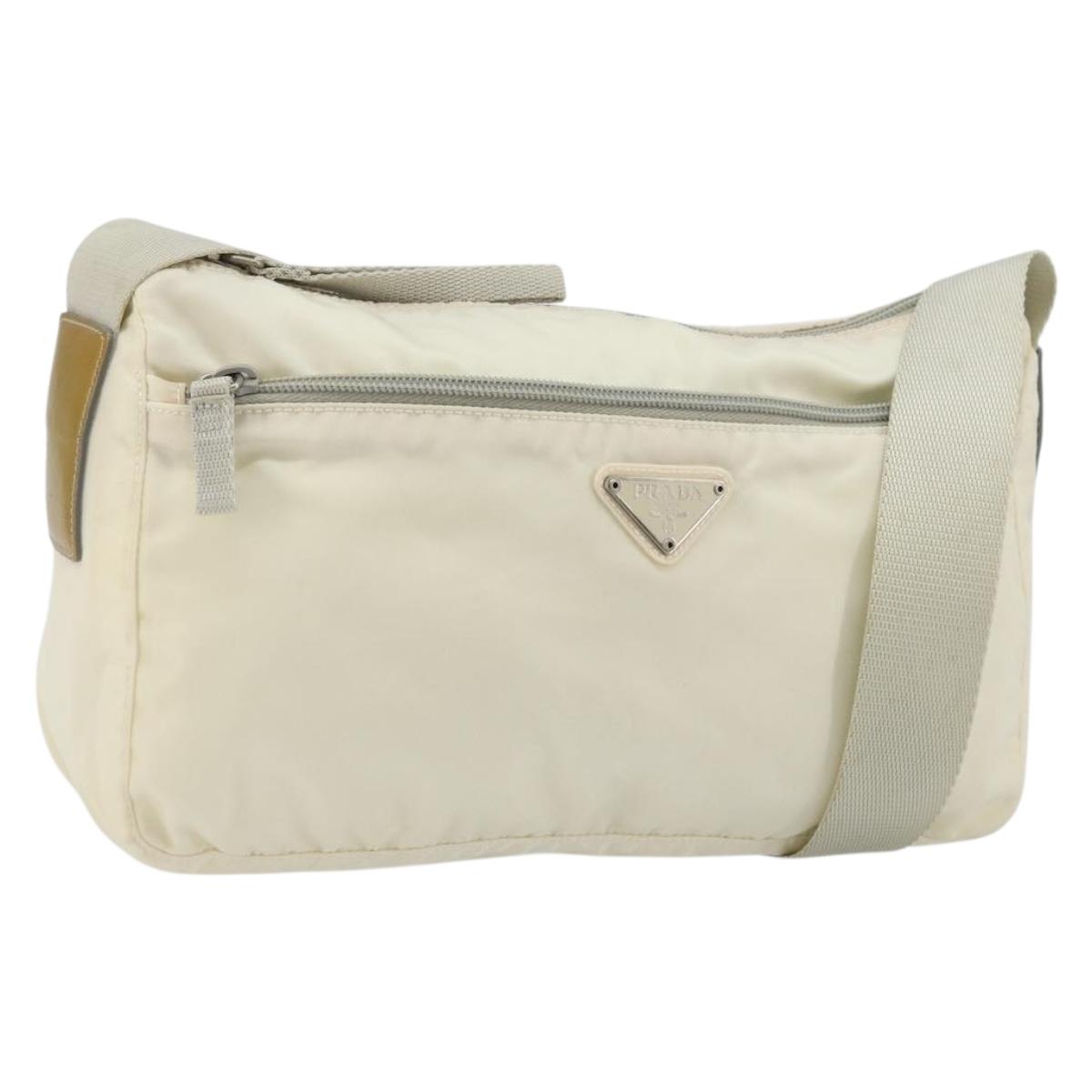 PRADA Shoulder Bag Nylon White Silver Auth 175194A