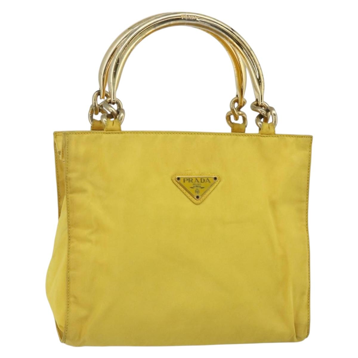PRADA Hand Bag Nylon Yellow Gold Auth 175197