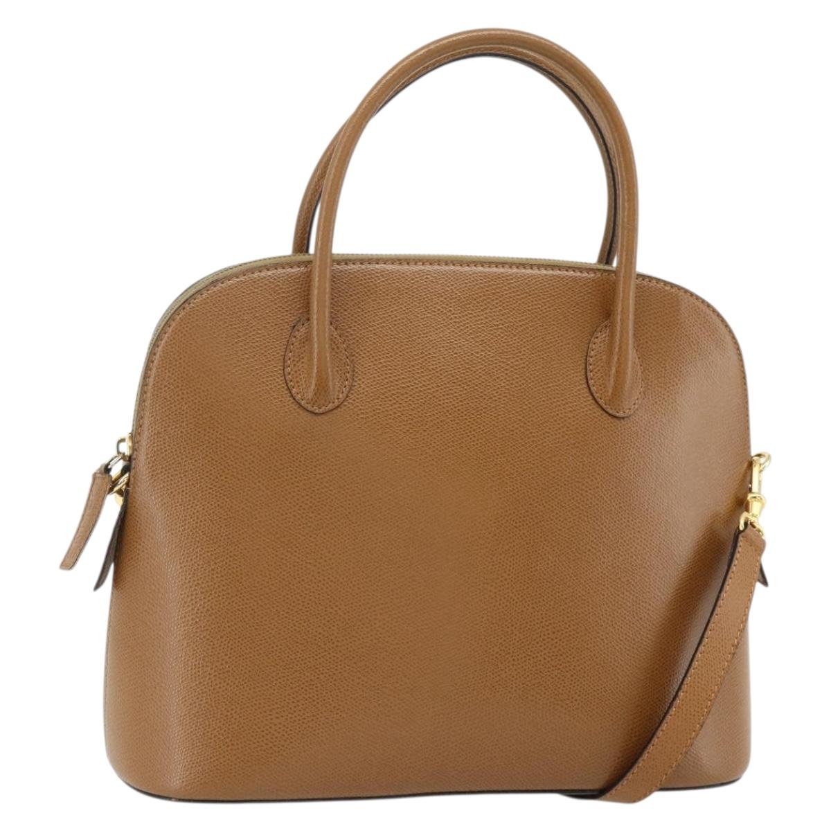 CELINE Hand Bag Leather 2way Brown Gold Auth 175201