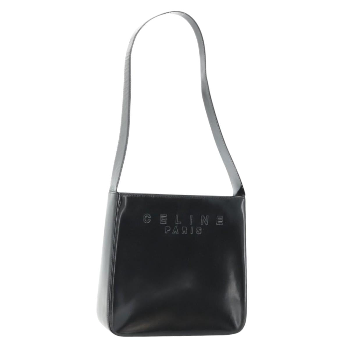 CELINE Shoulder Bag Patent leather Black Gold Auth 175204