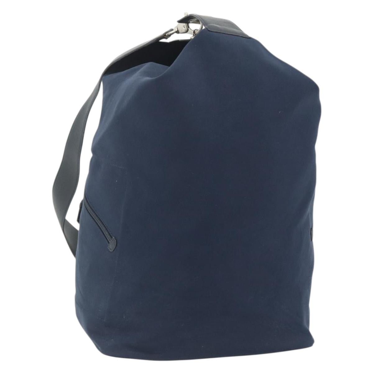 LOEWE Shoulder Bag Canvas Navy Silver Auth 175205