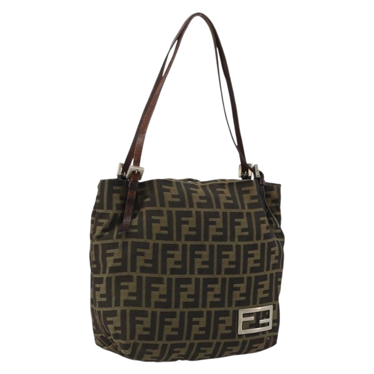 FENDI Zucca Canvas Tote Bag Black Brown Auth 175207